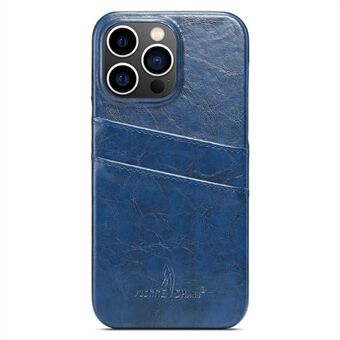 FIERRE SHANN hoesje voor iPhone 15 Pro Max met kaartsleuven, gemaakt van gewaxt PU-leer en PC-achterkant van de telefoon.