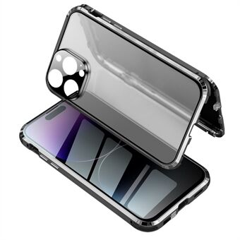 Voor iPhone 15 Pro Max Anti Peep Telefoonhoesje met Dubbelzijdig Gehard Glas en Metalen Frame Cover