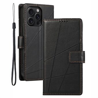 DF-06 Voor iPhone 15 Pro Max Hoesje Met Valbestendige Lijnen Gedrukt Op PU-leren Telefoonhoesje
