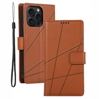 DF-06 Voor iPhone 15 Pro Max Hoesje met Valbestendige Lijnen Gegraveerde PU Leren Telefoonhoes