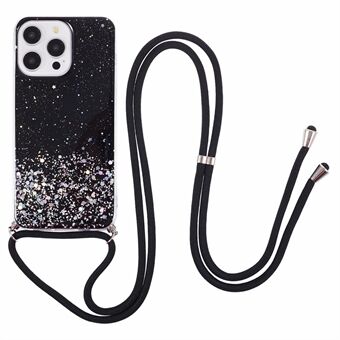 AW-serie voor iPhone 15 Pro Max hoesje schokbestendige telefoonhoes met glitter epoxy TPU-cover en draagkoord.