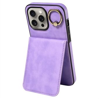 004 Voor iPhone 15 Pro Max Hoesje Litchi Textuur PU Leder+TPU Telefoonhoesje met Kaartsleuven