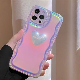 Voor iPhone 15 Pro Max Zacht TPU hoesje Schokbestendige Laser Telefoonhoes met 3D hartpatroon