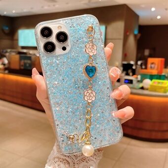Glitter Epoxy TPU hoesje voor iPhone 15 Pro Max hoesje Schokbestendige telefoonhoes met polsbandje.