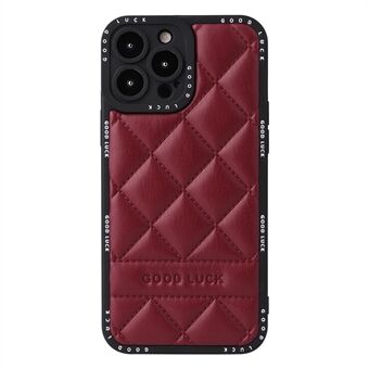 Voor iPhone 15 Pro Max telefoonhoesje met Zeshoekig Raster Patroon, leer-gecoat PC + TPU achterkant beschermhoes.