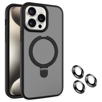 Voor iPhone 15 Pro Max Kickstand-hoesje met glazen lensbeschermer Telefoonhoesje compatibel met MagSafe