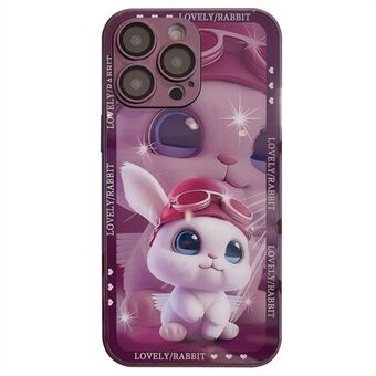 Voor iPhone 15 Pro Max-hoesje Schattig Konijn Piloot Gehard Glas+TPU-telefoonhoesjes met Lensfilm