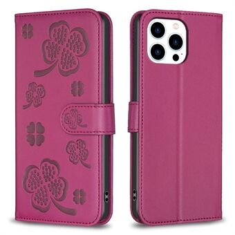 Voor de iPhone 15 Pro Max leren telefoonhoesje met klavertje imprinted standaard flip case