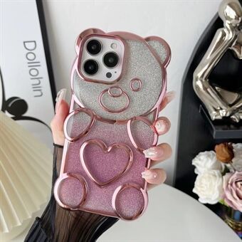 Voor iPhone 15 Pro Max Plating Bear-hoesje Glitter Glanzende Telefoonhoes