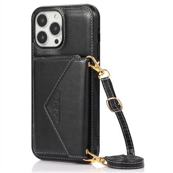 Voor iPhone 15 Pro Max Case Card Bag Kickstand Leder+TPU Antidruppel Schoudertas Hoesje