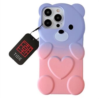 Voor iPhone 15 Pro Max Rubberized Hoesje Schattige Beer Verloopkleur TPU Cover met Hangtag