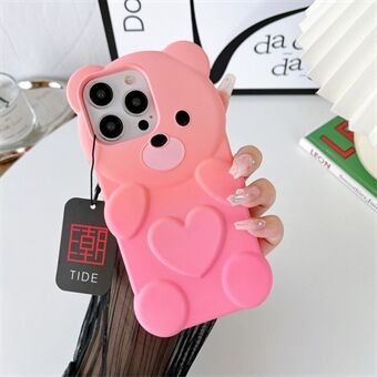 Voor iPhone 15 Pro Max Rubberen Hoesje Schattige Beer Verloopkleur TPU Cover met Hangtag.