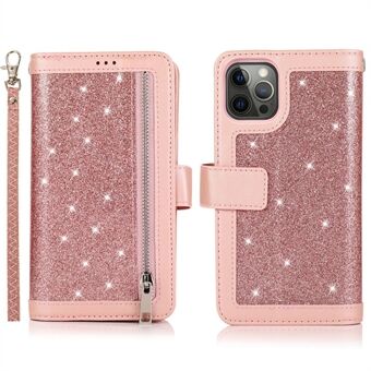 Voor iPhone 15 Pro Max telefoonhoesje met glitterpoeder, 9 kaarthouder lederen cover.