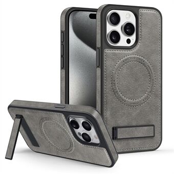 Voor iPhone 15 Pro Max Magnetische Telefoonhoes PU Leren Gecoat TPU + PC Kickstand Beschermhoes