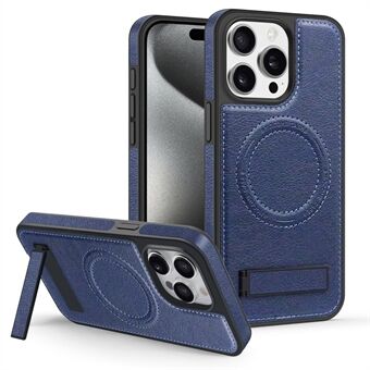 Voor iPhone 15 Pro Max magnetische telefoonhoes PU-lederen coating TPU + PC standaard beschermhoes