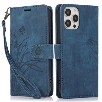 Voor iPhone 15 Pro Max Leren Hoesje Orchidee Vlinder Flip Portemonnee Telefoonhoesje