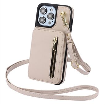 Voor iPhone 15 Pro Max hoesje Crossbody Ritsvak RFID-blokkerend Leer+TPU Telefoonhoesje