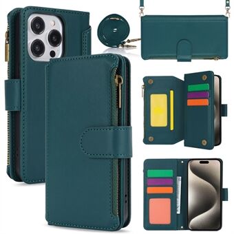 Voor iPhone 15 Pro Max telefoonhoesje met meerdere kaartsleuven, anti-val lederen cover.
