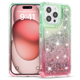 Voor iPhone 15 Pro Max hoesje met QuickSand vloeibare drijvende anti-slip TPU+PC smartphone hoesje.