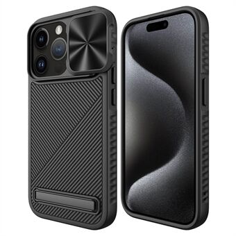 Voor de iPhone 15 Pro Max Magneticallyse Hoesje met Kickstand, Twill Textuur en Schuiflens cover.