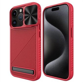 Voor iPhone 15 Pro Max Magnetische Telefoonhoes met Kickstand, Twill Textuur en Slide Lens Cover.
