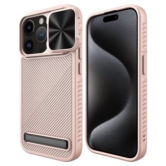Voor de iPhone 15 Pro Max magnetische telefoonhoes met standaard, twill textuur en schuifbare lensafdekking.