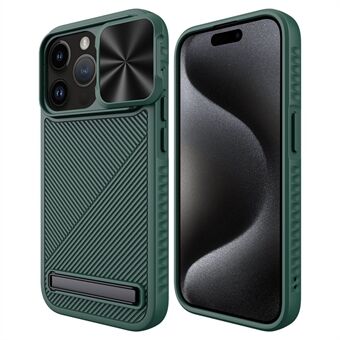 Voor iPhone 15 Pro Max Magnetische Telefoonhoes met Kickstand Twill Textuur Schuifbare Lens Cover