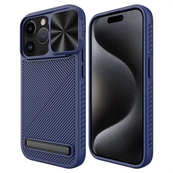 Voor iPhone 15 Pro Max Magnetisch Telefoonhoesje met Kickstand Twill Textuur Schuiflenscover