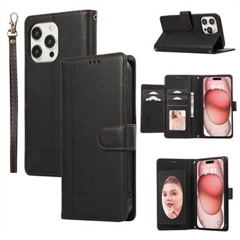 Voor iPhone 15 Pro Max telefoonhoesjes; met lijnen gegoten leren hoes met spiegel