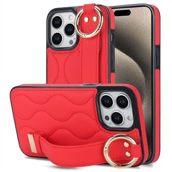 Voor iPhone 15 Pro Max Hoesje Golven Patroon met Kickstand PU+TPU Telefoonhoesje.