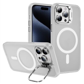 Voor iPhone 15 Pro Max Skin-Touch PC+TPU+Metalen Kickstand Telefoonhoes Compatibel met MagSafe