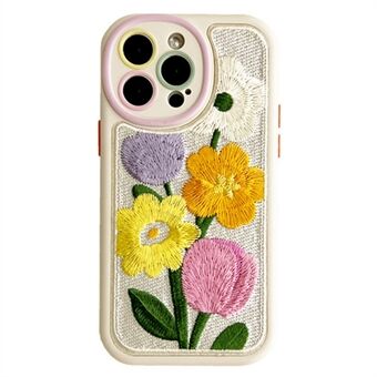 Voor iPhone 15 Pro Max Telefoonhoesje Bloemmotief Geborduurde Siliconen Cover