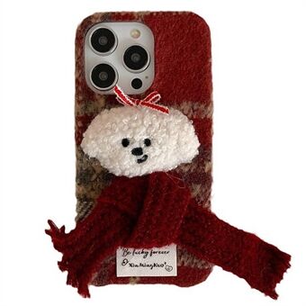 Voor iPhone 15 Pro Max Plush Kerst Sjaal Hond TPU Anti-kras Telefoonhoesje - Rood