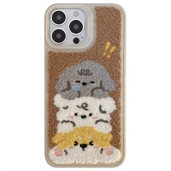 Voor de iPhone 15 Pro Max telefoonhoes met pluche cartoonhonden borduursel, TPU anti-val cover.