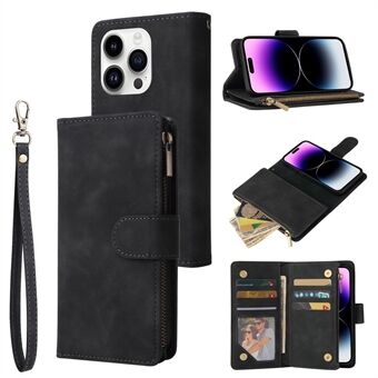 Voor iPhone 15 Pro Max Mobiele telefoonhoesje met meerdere kaartsleuven, valbestendige hoes met ritssluitingportemonnee.