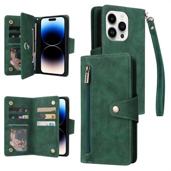 Voor iPhone 15 Pro Max Schokbestendige Telefoonhoes met Rivet Decor PU Leren Case, Standaard Telefoonhoesje met Portemonnee.