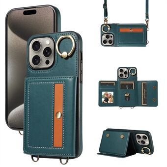 007 voor iPhone 15 Pro Max hoesje PU leer+TPU standaard telefoonhoesje met schouderband