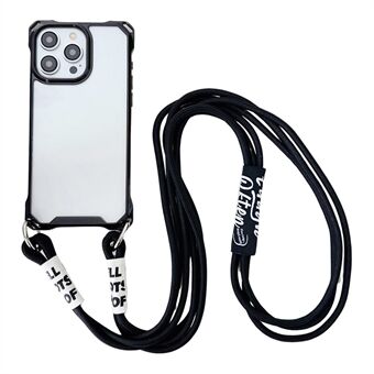 Voor iPhone 15 Pro Max Mobiele Telefoonhoesje met Versterkte Hoek TPU Cover en Dikke Lanyard