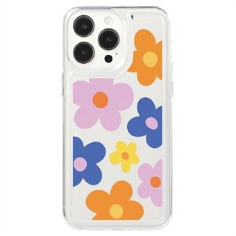 Voor de iPhone 15 Pro Max transparante hoes, gemaakt van schokbestendig TPU materiaal met een bloemenprint patroon ter bescherming.