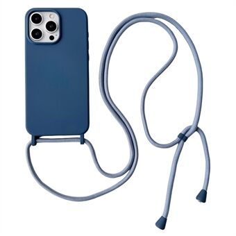 Voor iPhone 15 Pro Max Hoesje zacht aanvoelende vloeibare siliconen telefoonhoes met neklanyard-riem.