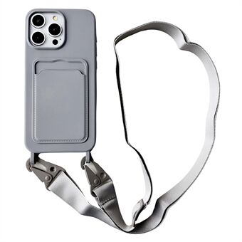 Voor iPhone 15 Pro Max mobiele telefoonhoesjes, valbestendige hoes van vloeibaar siliconenmateriaal met brede draagriem.