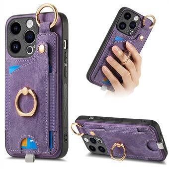 D6 Voor iPhone 15 Pro Max Hoesje Leren Kickstand Telefoon Beschermende Hoesje Retro Kaarthouder