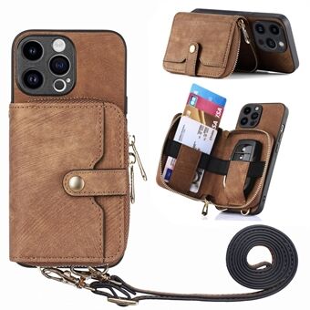 D3 Voor iPhone 15 Pro Max Rits Portemonnee Hoesje PU+TPU+PC Telefoonhoesje met Bandje