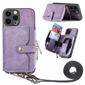 D3 Voor iPhone 15 Pro Max Ritsportemonneehoes PU+TPU+PC Telefoonhoesje met Strap