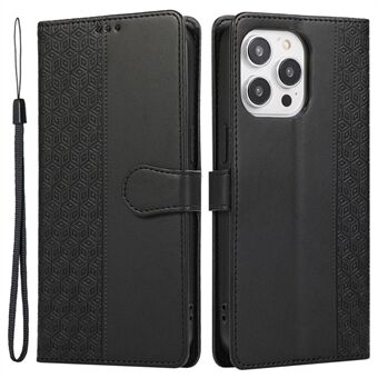 R20 Leren hoesje voor iPhone 15 Pro Max met geïntegreerde imitatie lederen Rhombus telefoonportemonnee