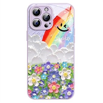 Voor iPhone 15 Pro Max Slim Case Smile Rainbow Pattern TPU+Gehard Glas Achterkant Telefoonhoesje