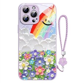 Voor iPhone 15 Pro Max Beschermhoesje met schokbestendigheid, glimlachend regenboog patroon telefoonhoesje met polsband.