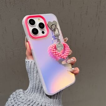 Voor iPhone 15 Pro Max Frosted Case met lasereffect, gemaakt van PC+TPU met parels hart hanger.