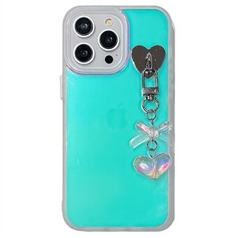 Voor iPhone 15 Pro Max PC+TPU hoesje met hart en strik hanger, lasereffect matte telefoonhoes.