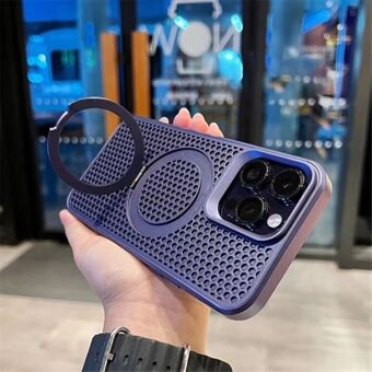 Voor iPhone 15 Pro Max Hoesje PC+TPU Magnetische Ring Kickstand Cover met Honingraat Warmteafvoer
